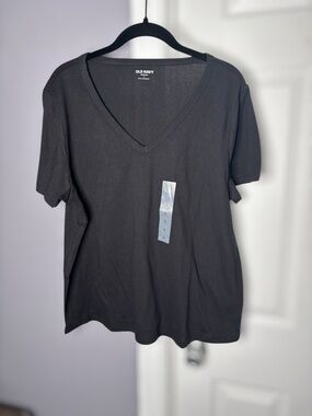 Old Navy Black Short Sleeve V Neck Tee 100% Cotton Sz Large
